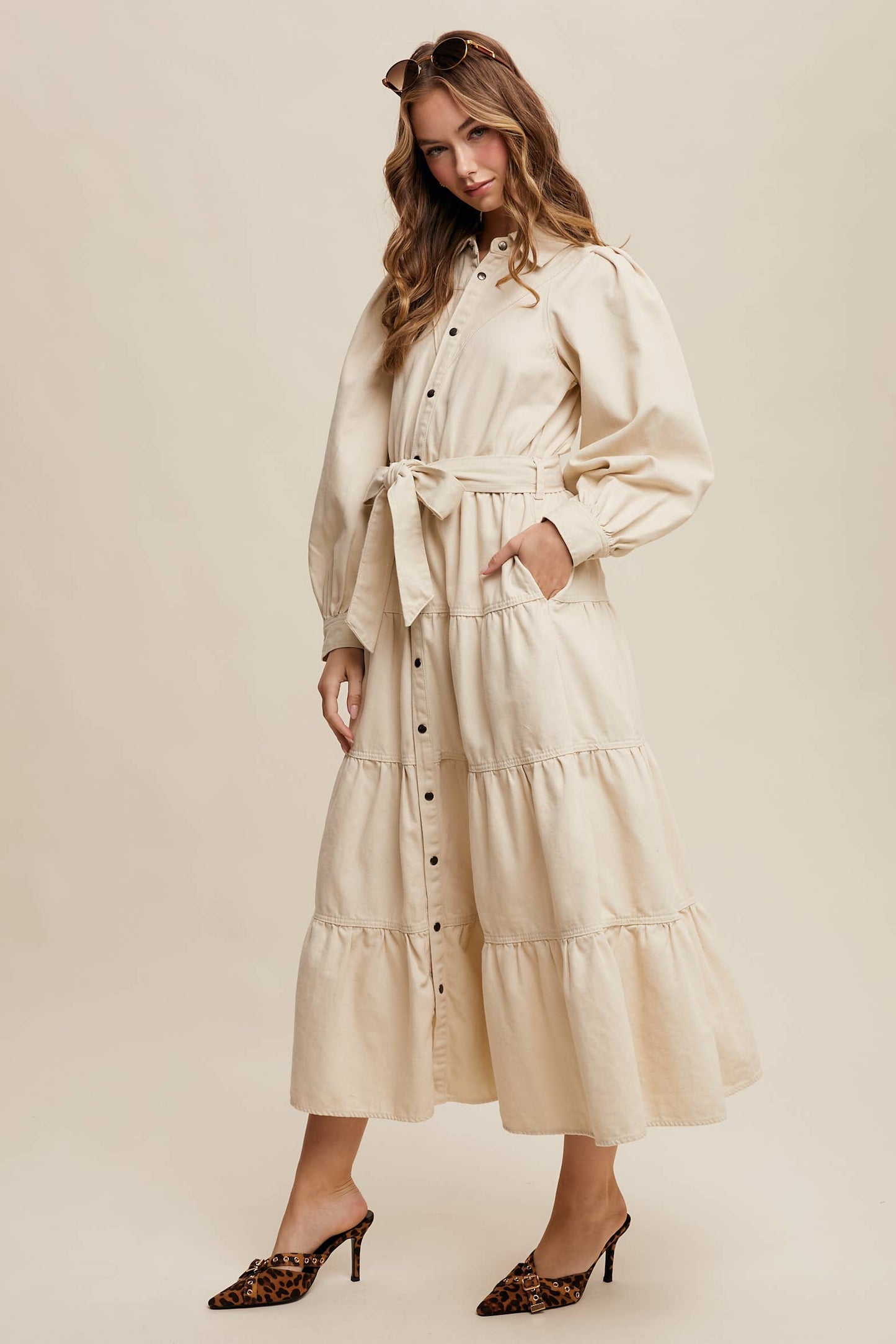 Utility Tiered Denim Midi Dress LD1509