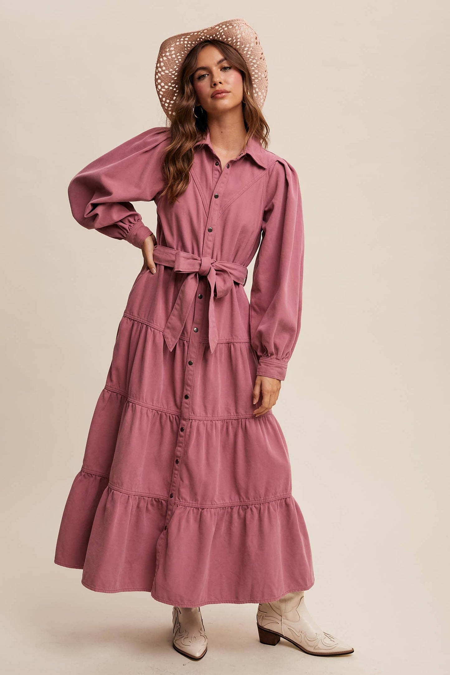Utility Tiered Denim Midi Dress LD1509