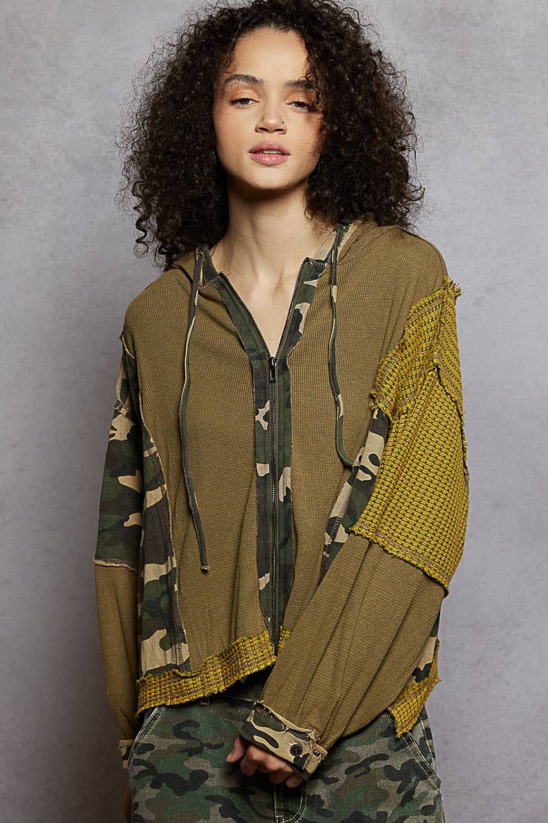 Floral Panel Knit Hoodie
