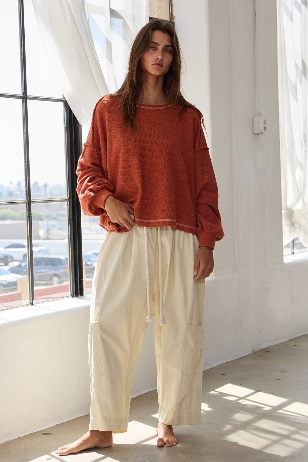 Open Back Oversize Reverse Stitched Top