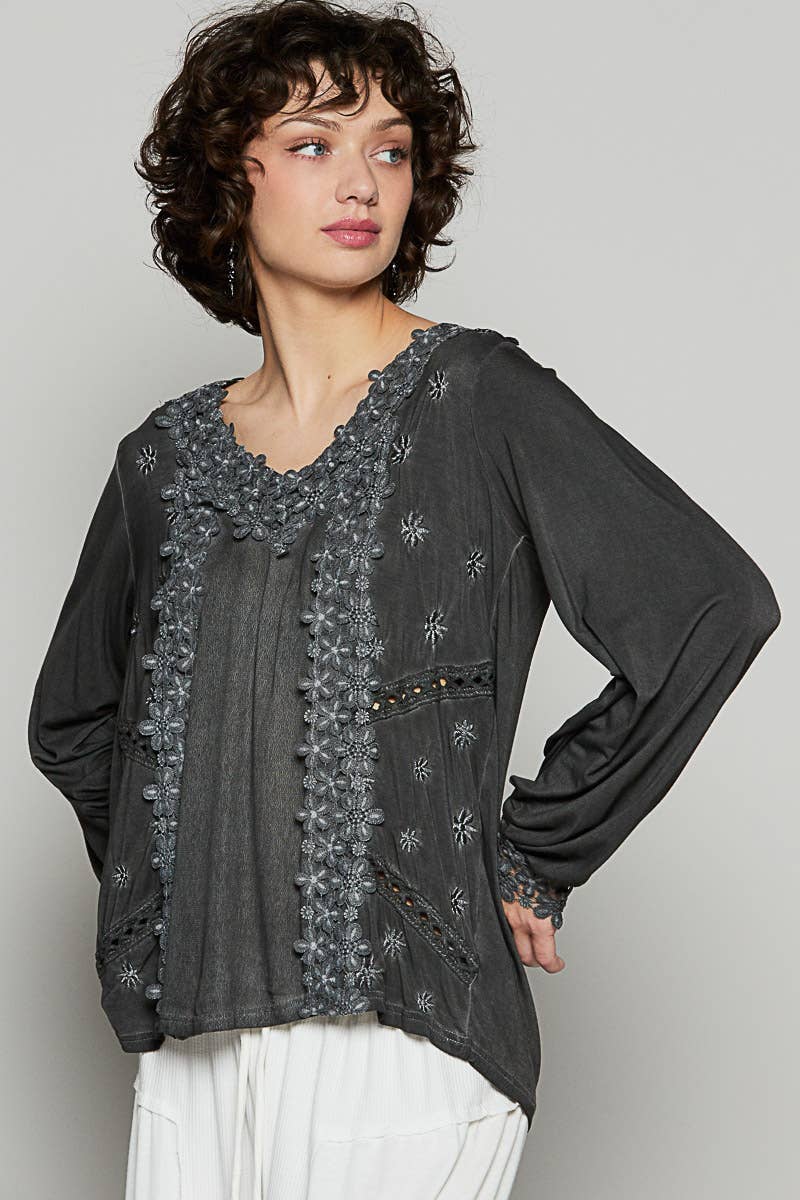 Floral Crochet Lace Detail Blouse