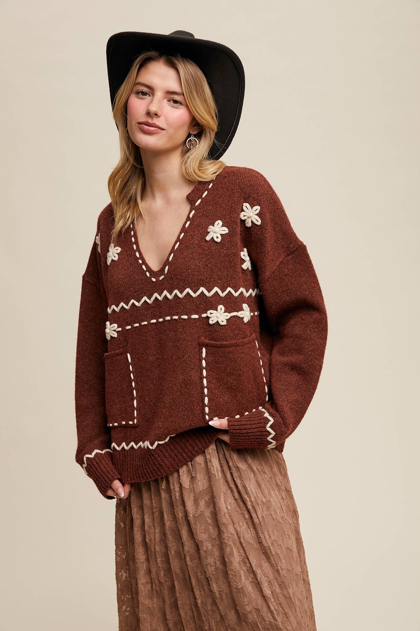 Floral Embroidered Knit Sweater