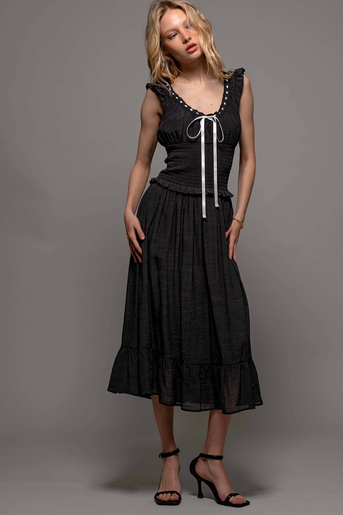 Smocked Ruffle Dotted Dress
