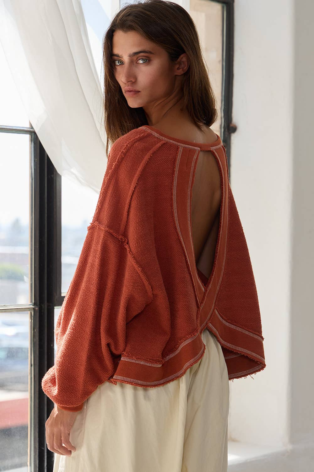 Open Back Oversize Reverse Stitched Top