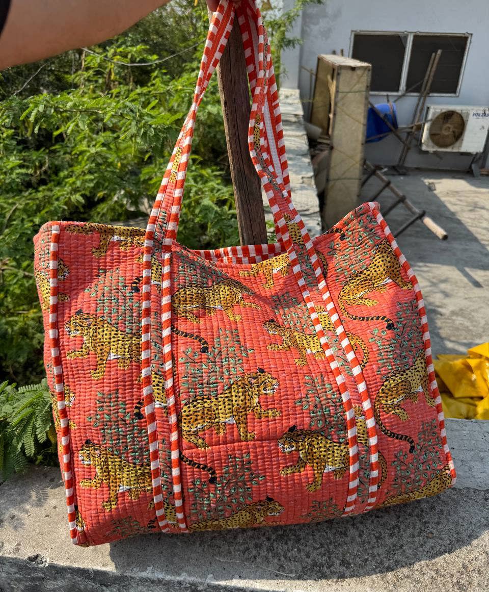 Tiger Print Travel Bag Quilted Grocery Shopping Bag Tote Bag