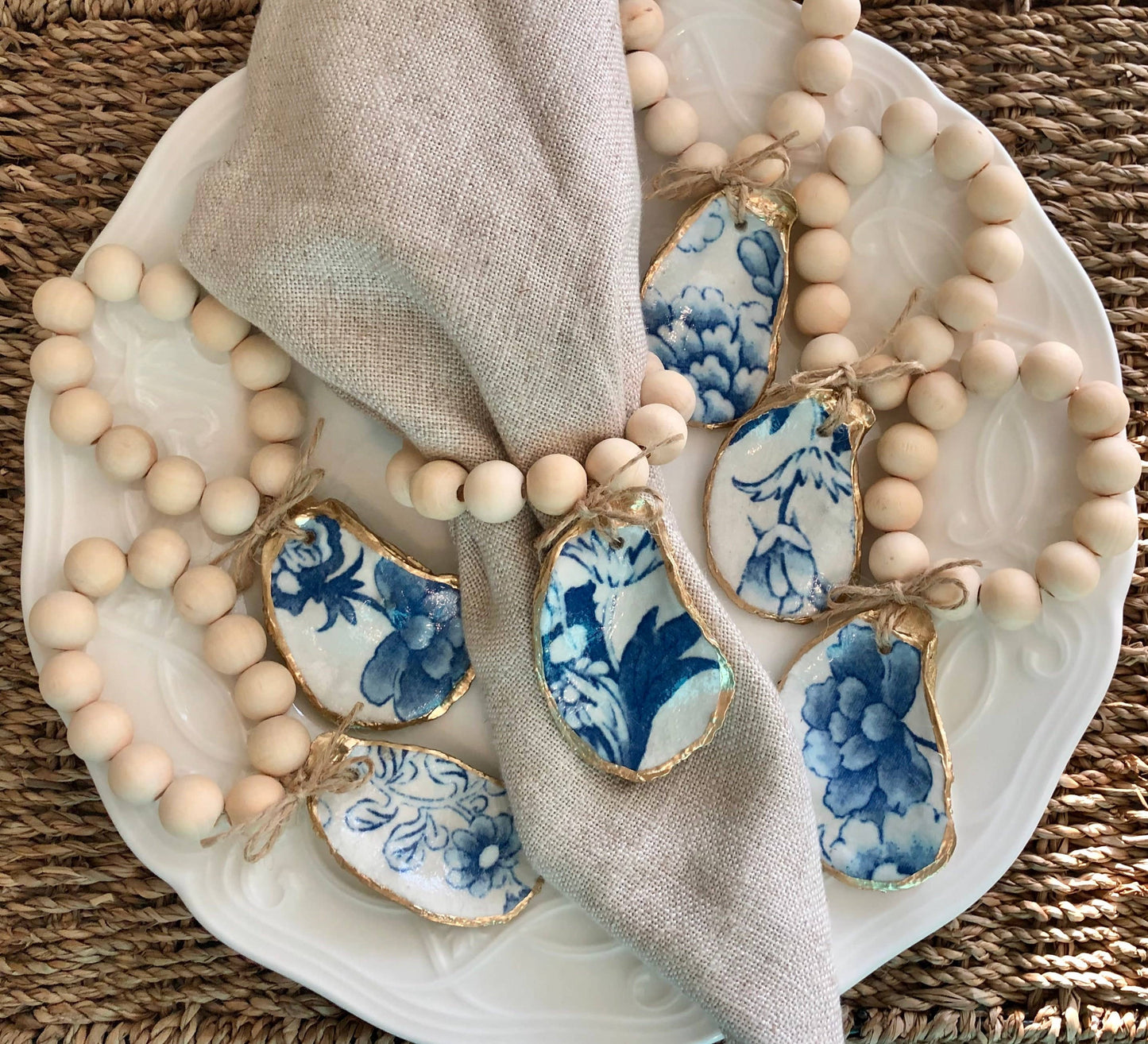 Oyster Shell Napkin Rings | Blue And White Chinoiserie