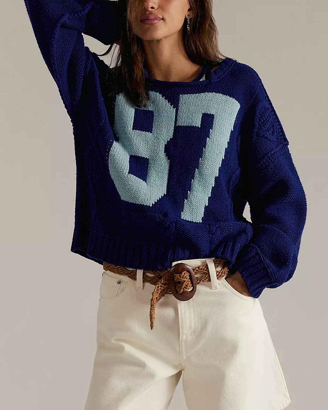 '87' Graphic Knit Pullover Sweater