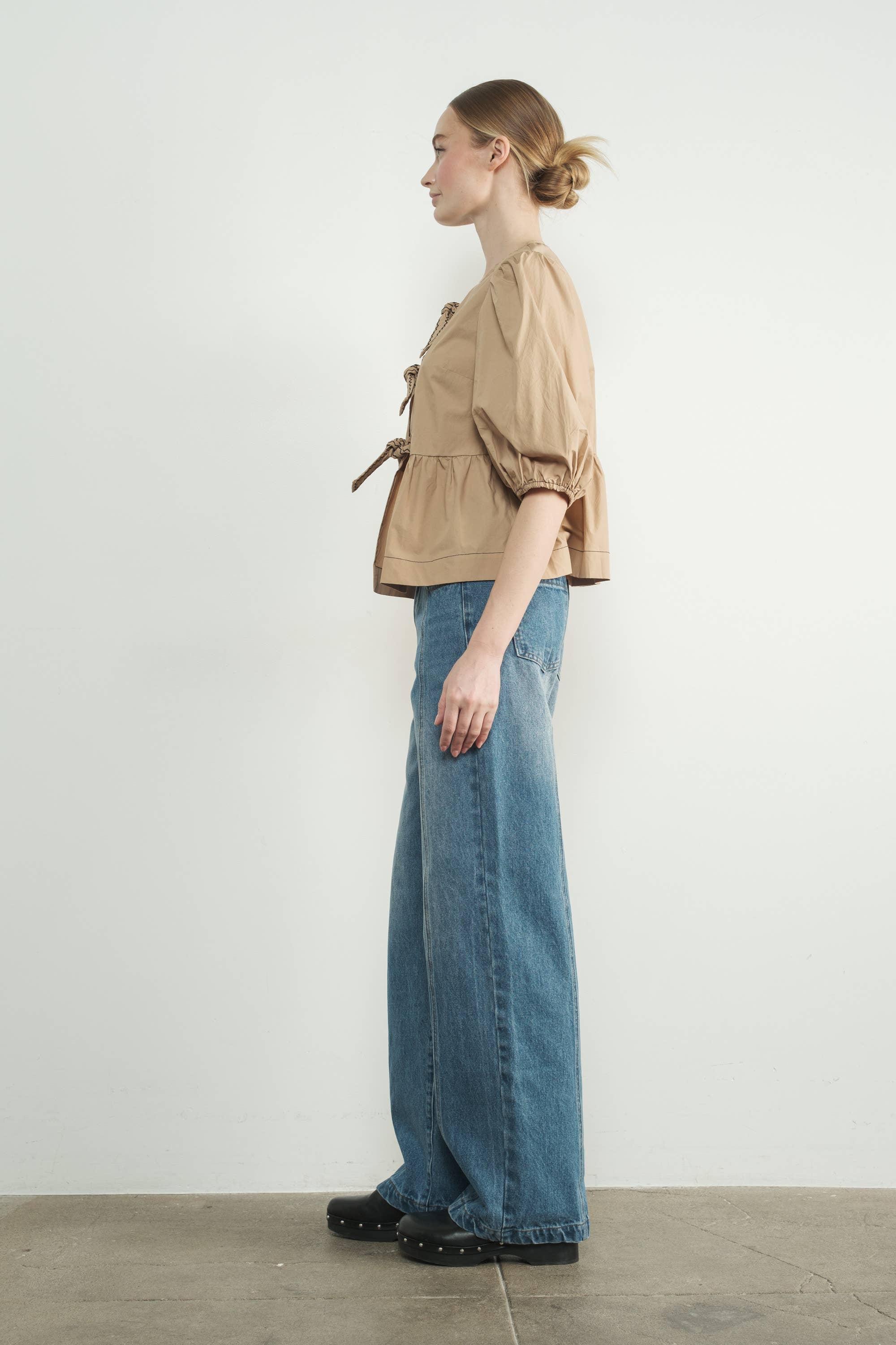 Seam Detail High Waist Wide Leg Jeans