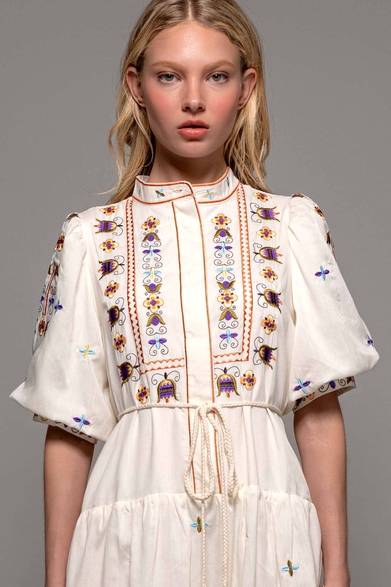 Embroidered Balloon Sleeve Midi Dress Sugar & Thread Embroidered Balloon Sleeve Midi Dress Sugar & Thread