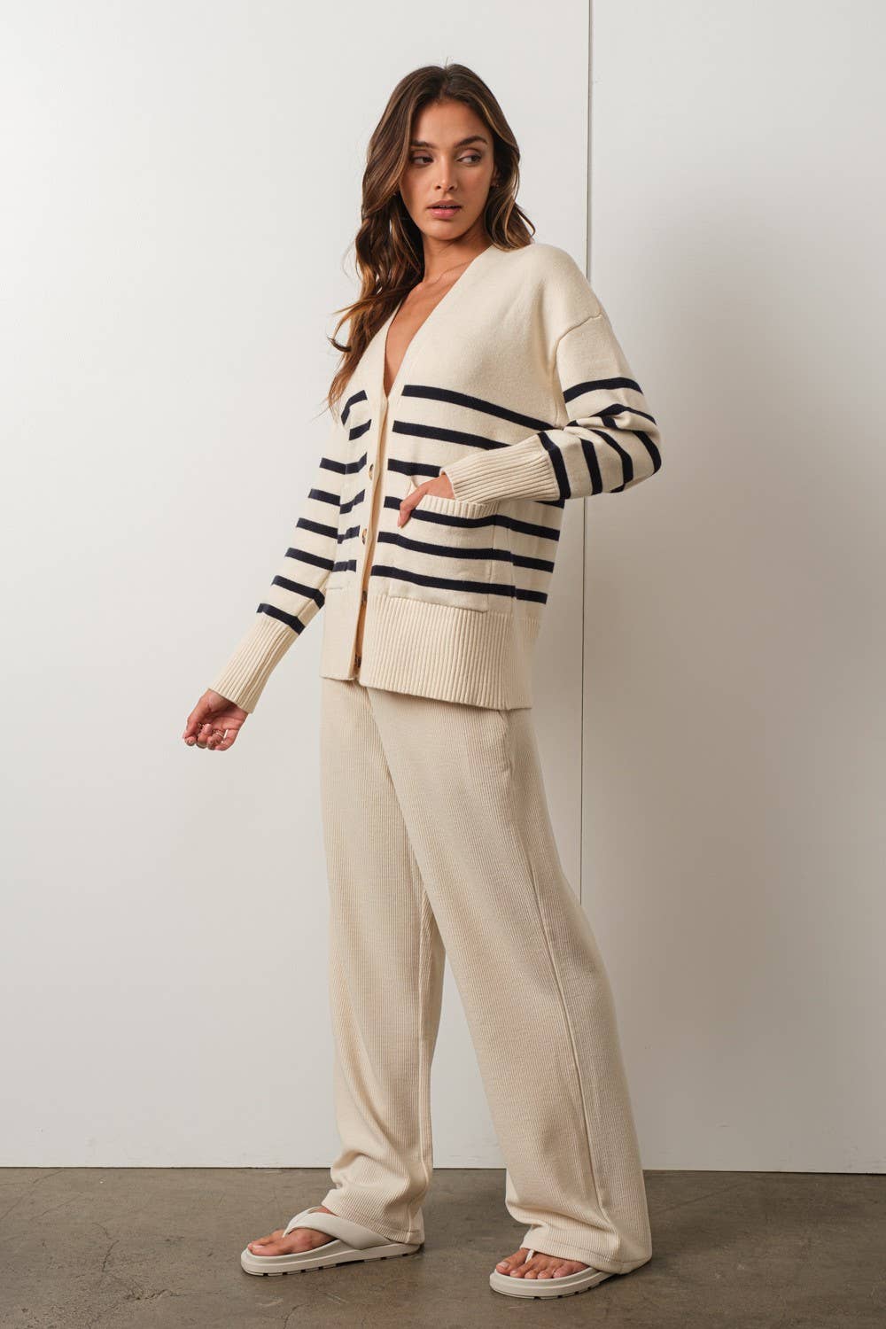 Ivory & Navy Striped Cardigan