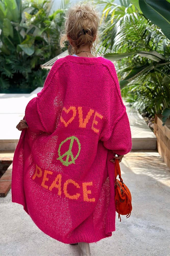 "Love & Peace" Exposed Seam Knit Cardigan
