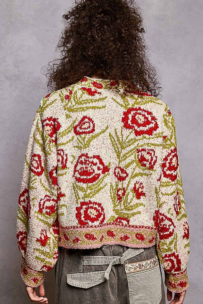 V-neck ruffles point floral Beber sweater cardigan top