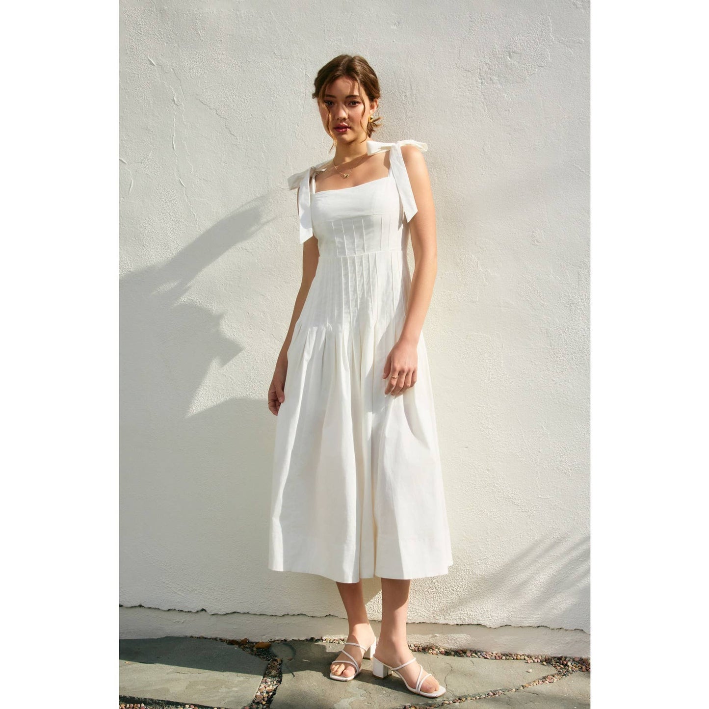 Elegant Sunrise Self Tie Pleated Midi Dress