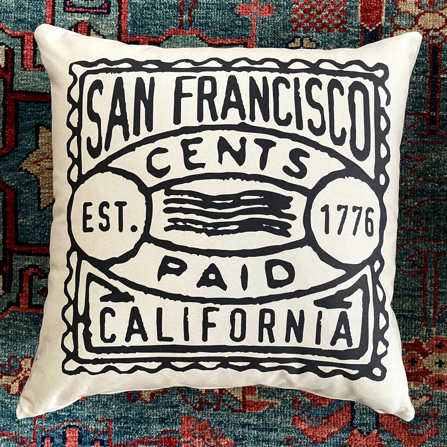 City & State Postmark Vintage Postage Stamp Pillow