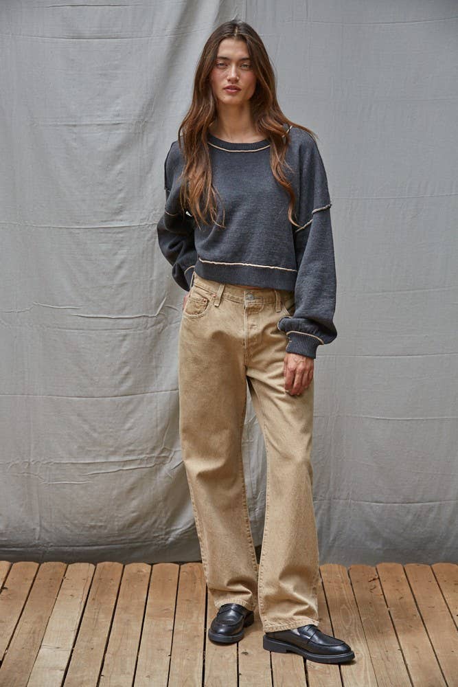 Contrast Seam Cropped Sweater