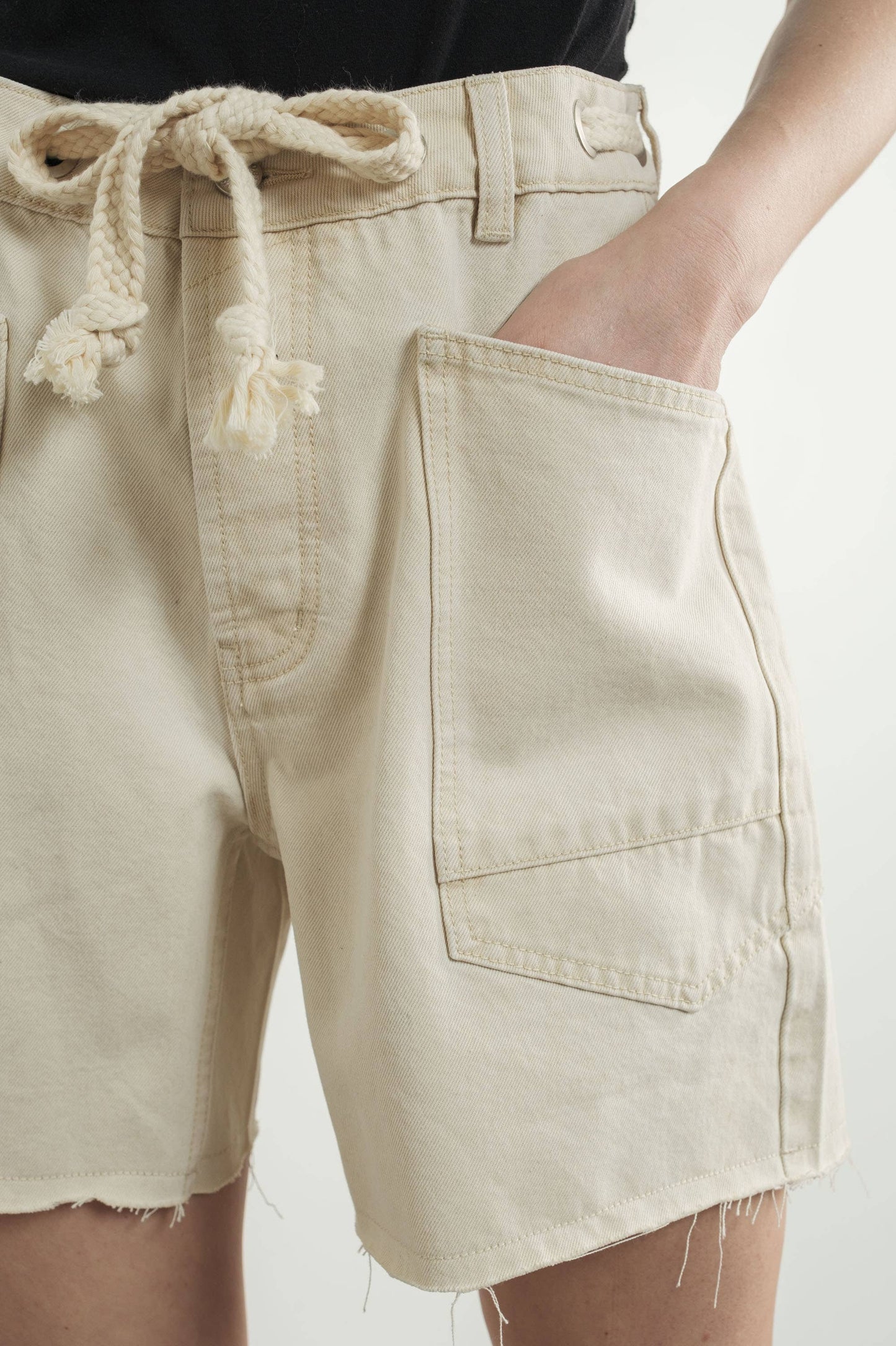 Vintage Washed Denim Shorts w/ Grommet Waist