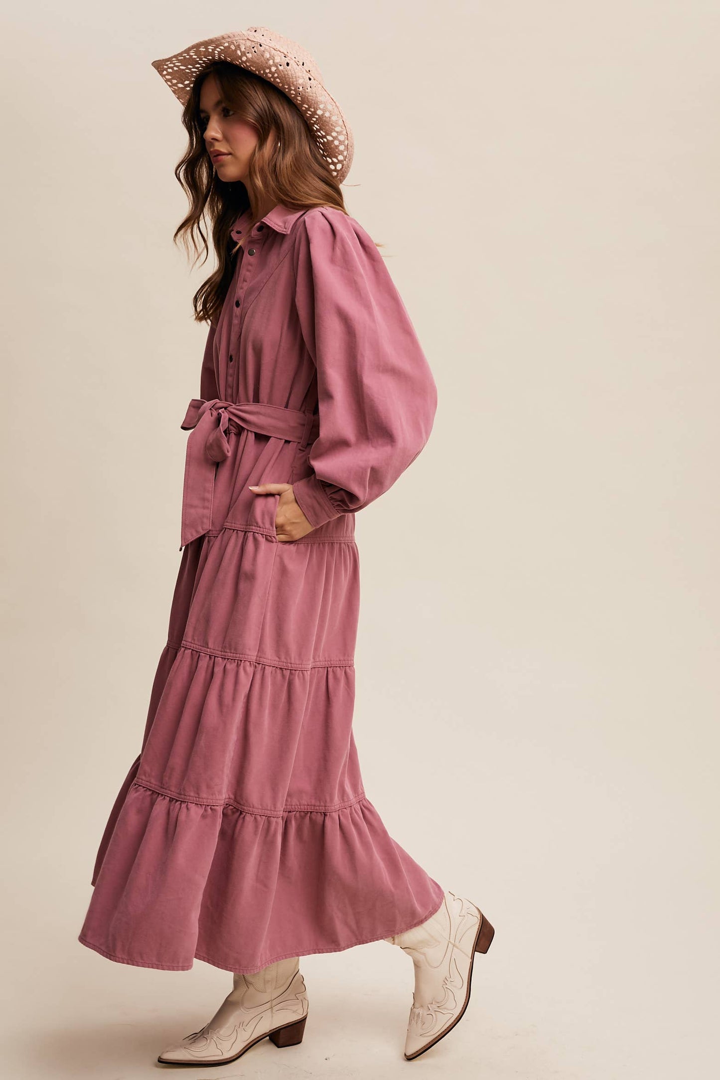Utility Tiered Denim Midi Dress LD1509