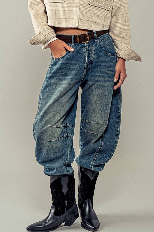 Light Dirty Wash Barrel Leg Jeans