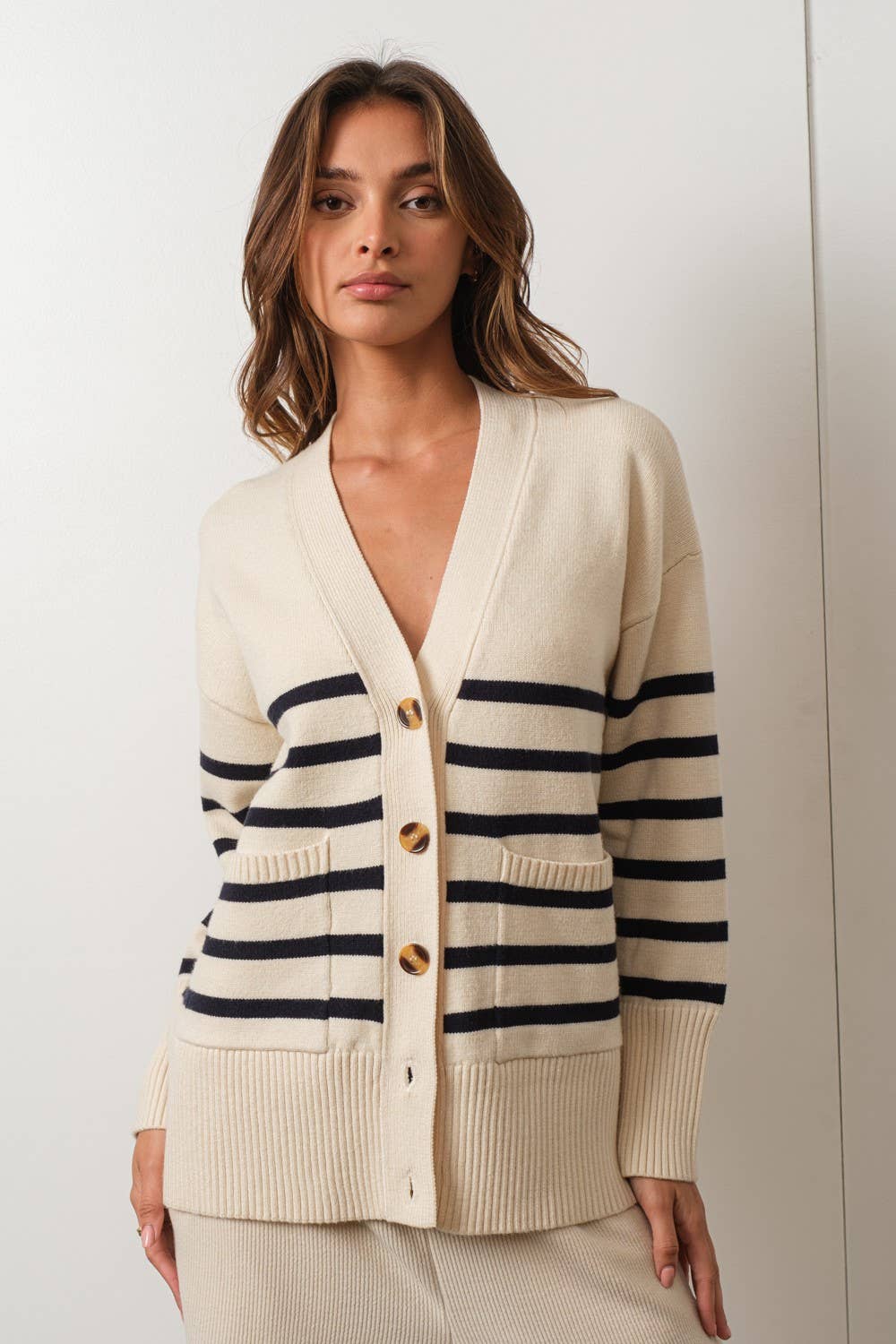 Ivory & Navy Striped Cardigan