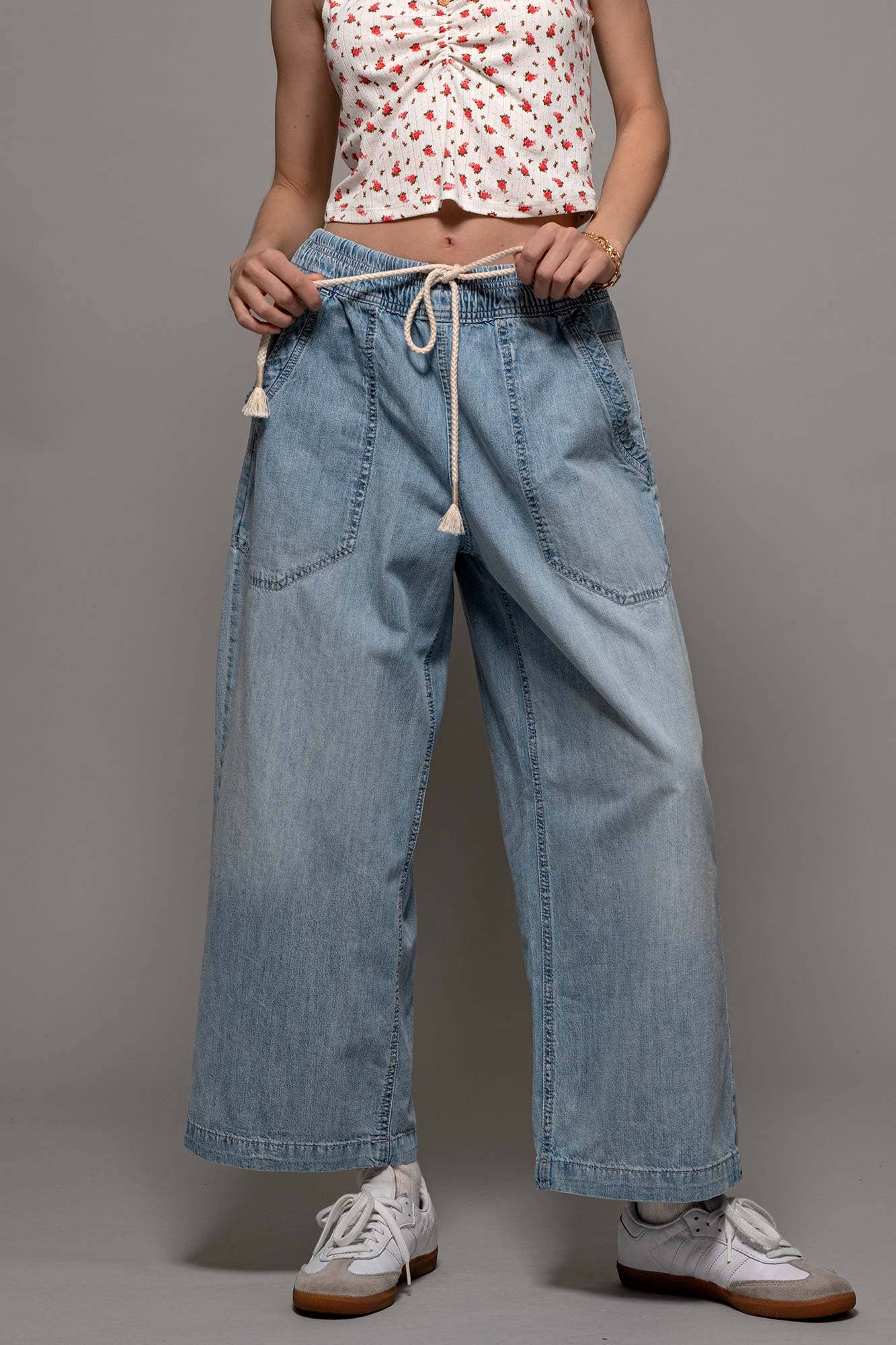 Coastal Breeze Wide-Leg Cropped Denim Pants