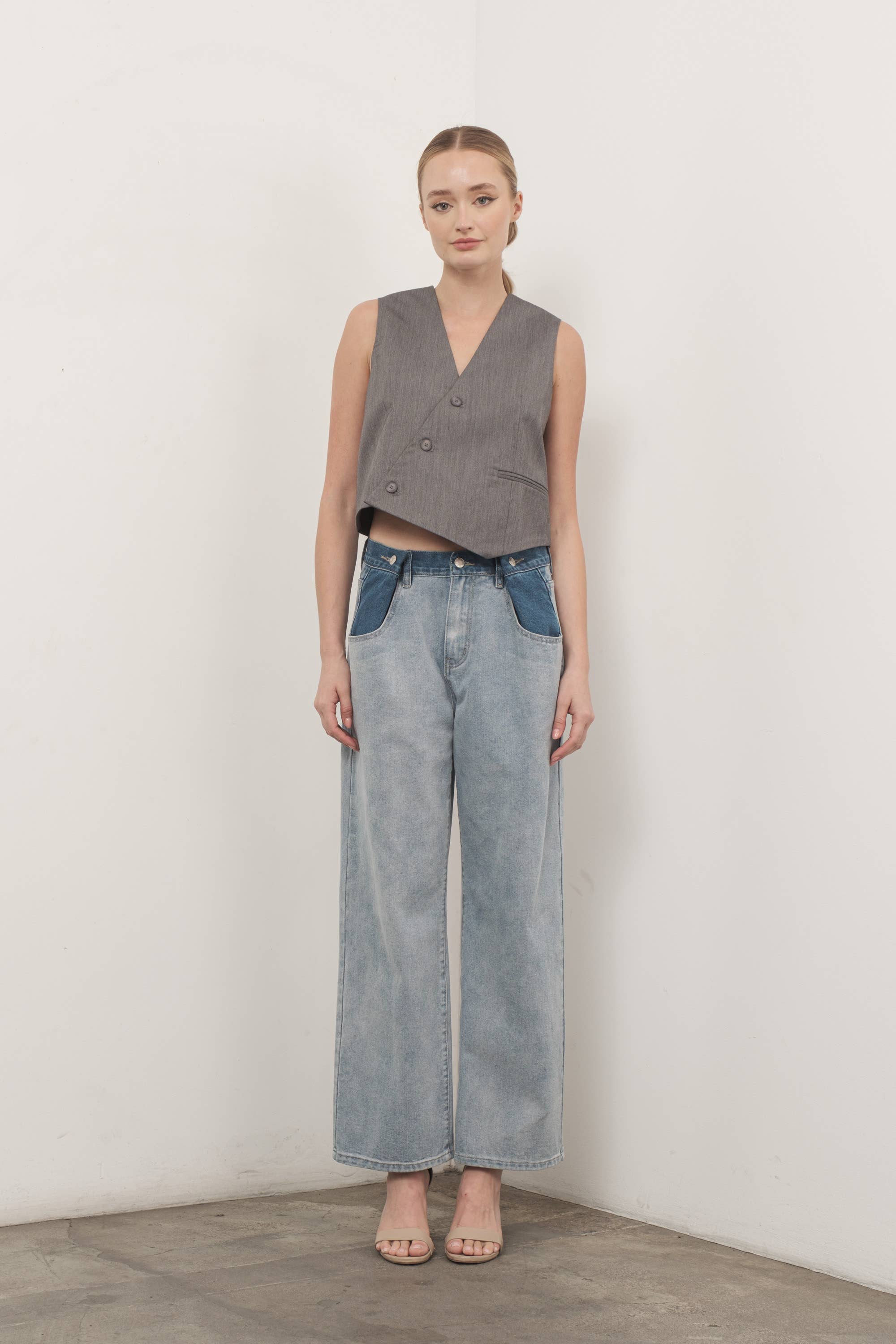 Color Blocked Denim Pants