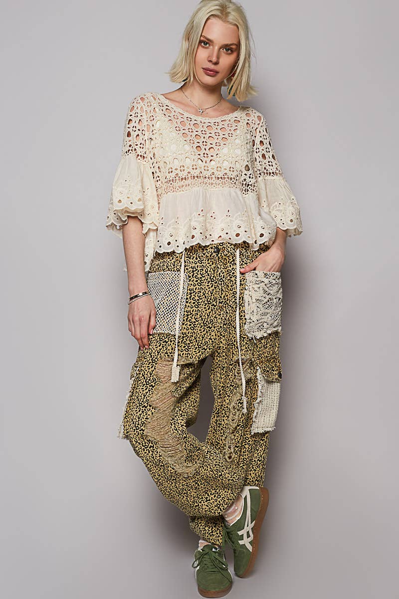 Floral Eyelet Cropped Blouse