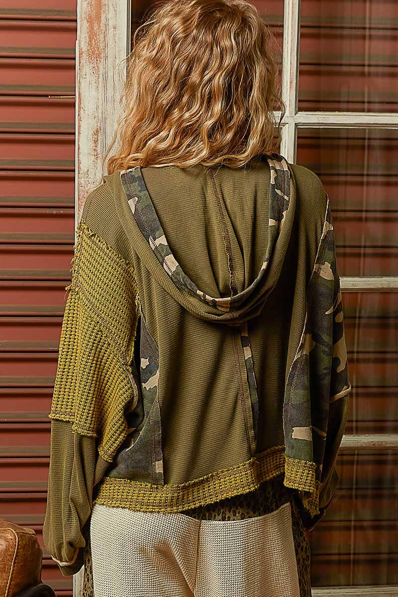 Floral Panel Knit Hoodie