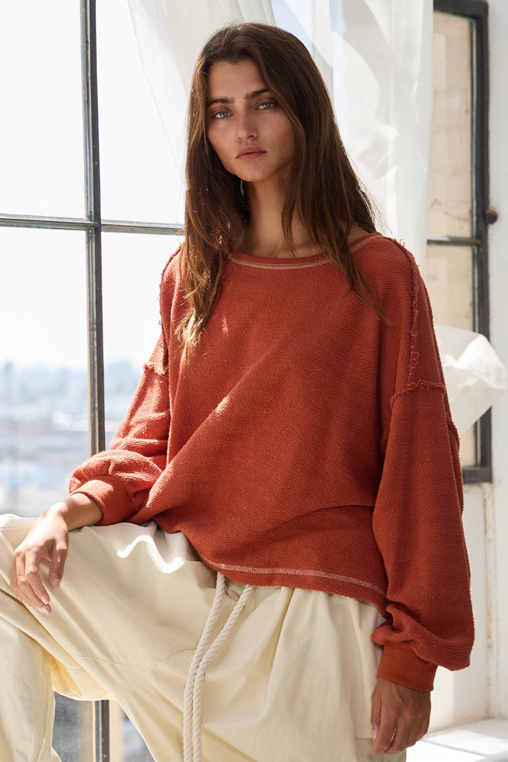 Open Back Oversize Reverse Stitched Top