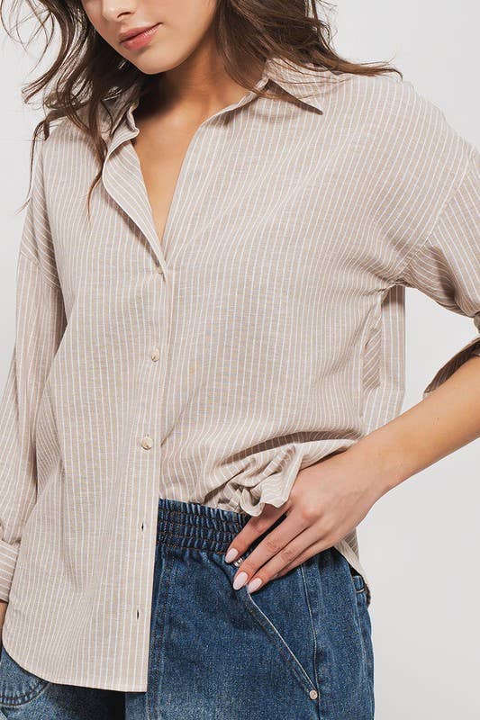 Pinstripe Cotton Blend Button Down Shirt