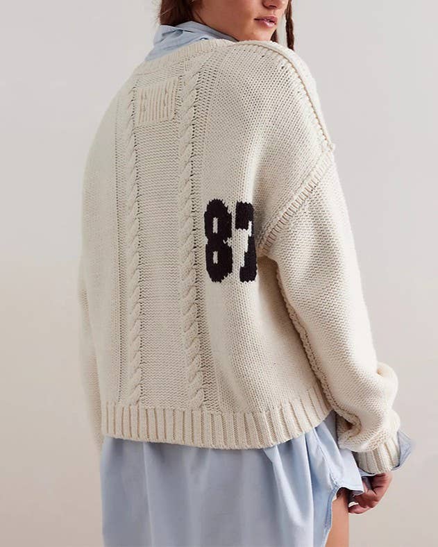 '87' Graphic Knit Pullover Sweater