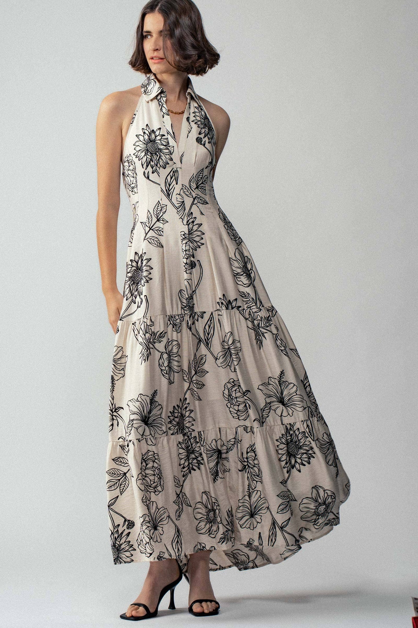 Halter Tiered Floral Maxi Dress