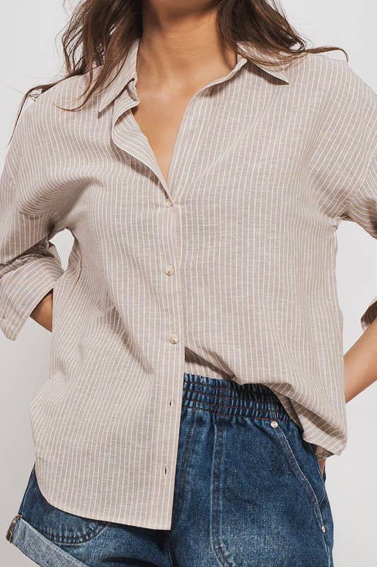 Pinstripe Cotton Blend Button Down Shirt