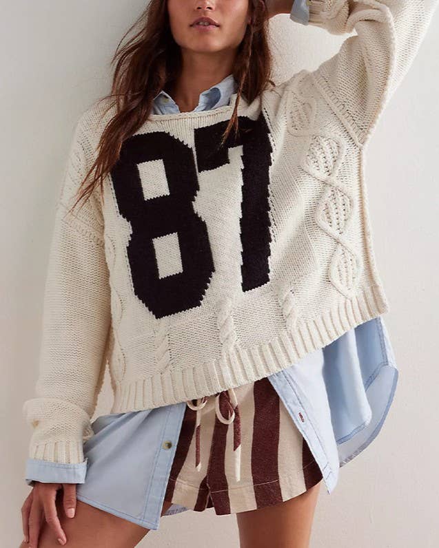 '87' Graphic Knit Pullover Sweater