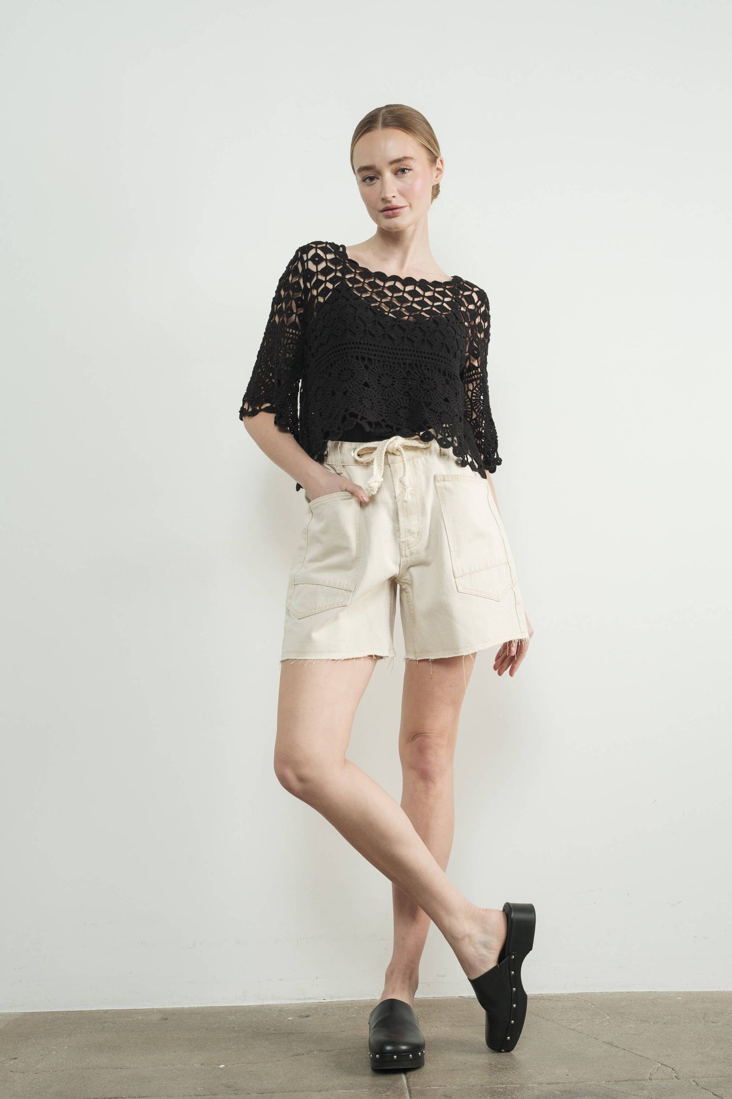 Vintage Washed Denim Shorts w/ Grommet Waist