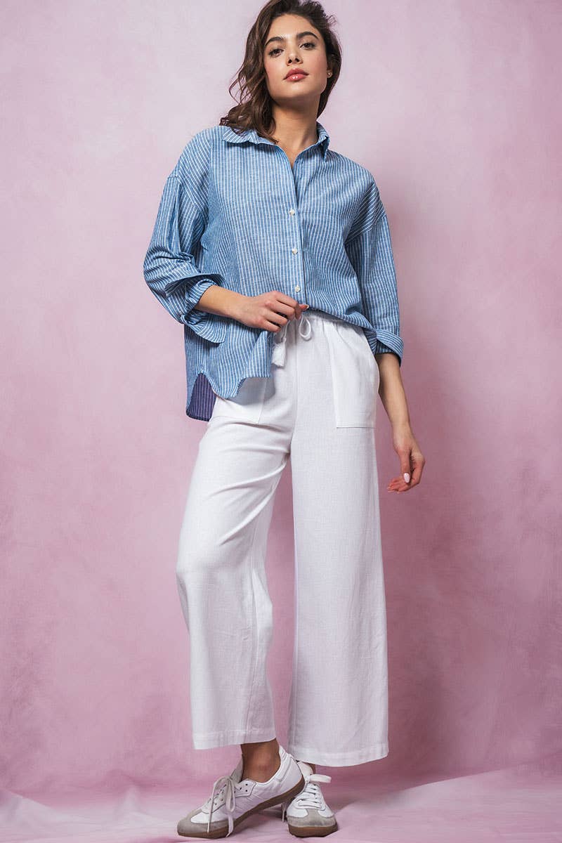 Pinstripe Cotton Blend Button Down Shirt