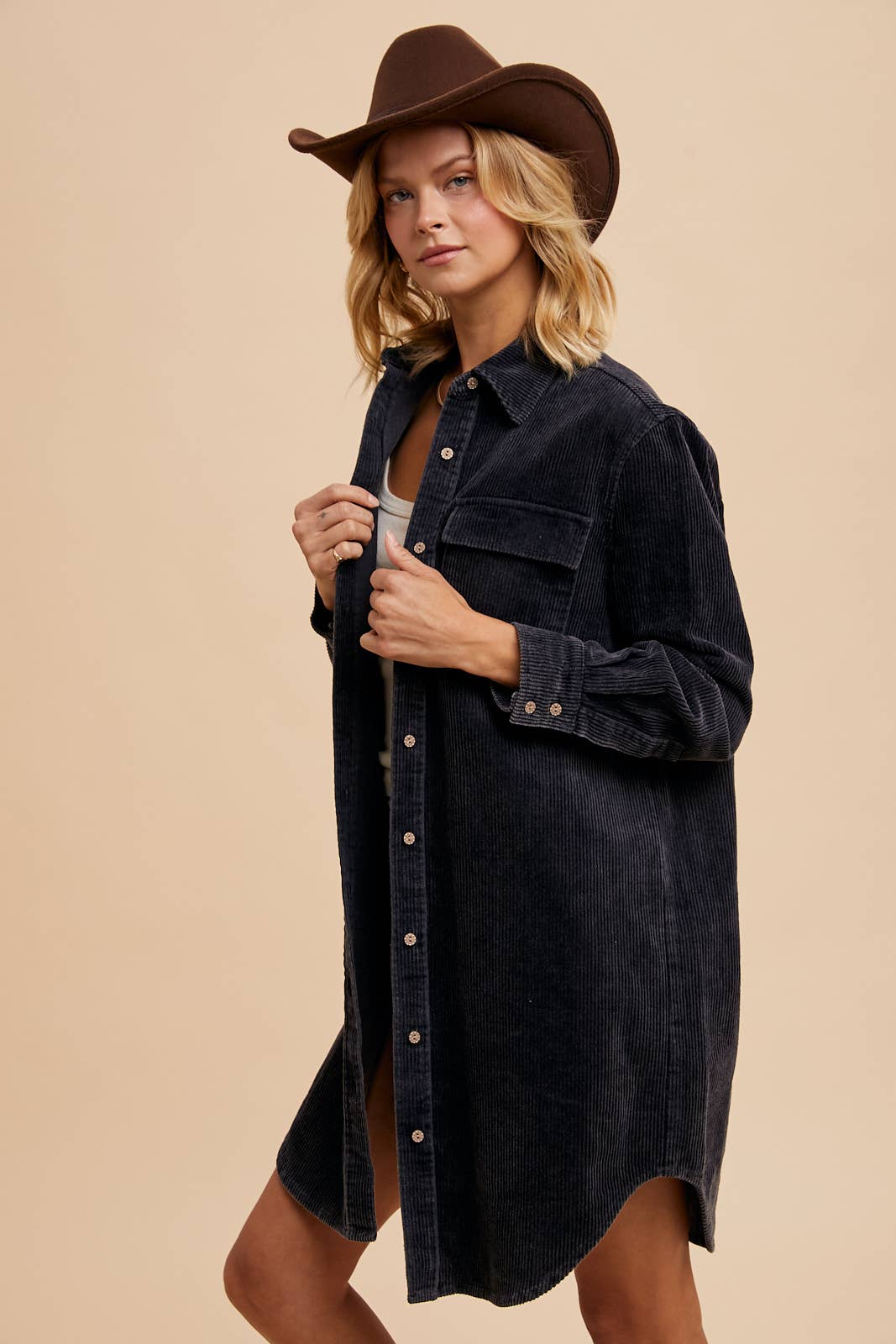 Garment Washed Corduroy Duster Jacket