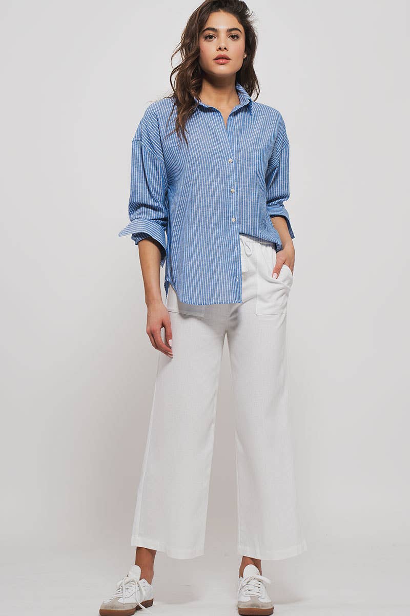 Pinstripe Cotton Blend Button Down Shirt