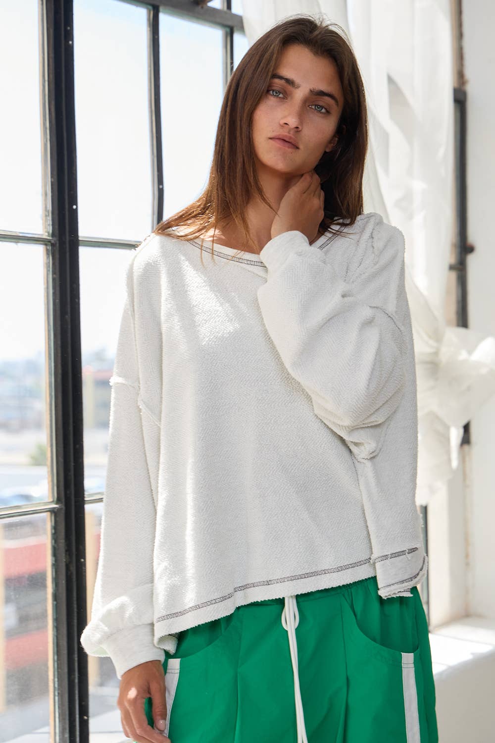 Open Back Oversize Reverse Stitched Top