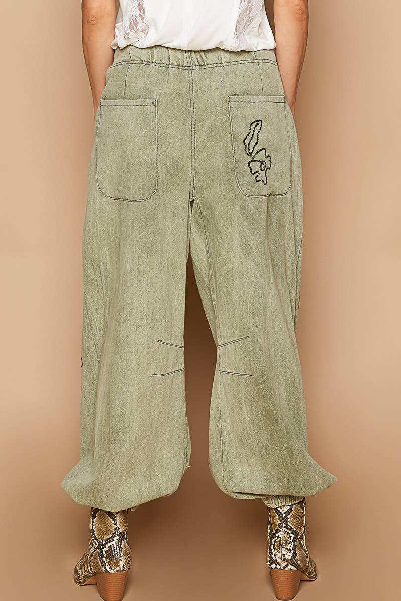 Floral Embroidered Twill Pants