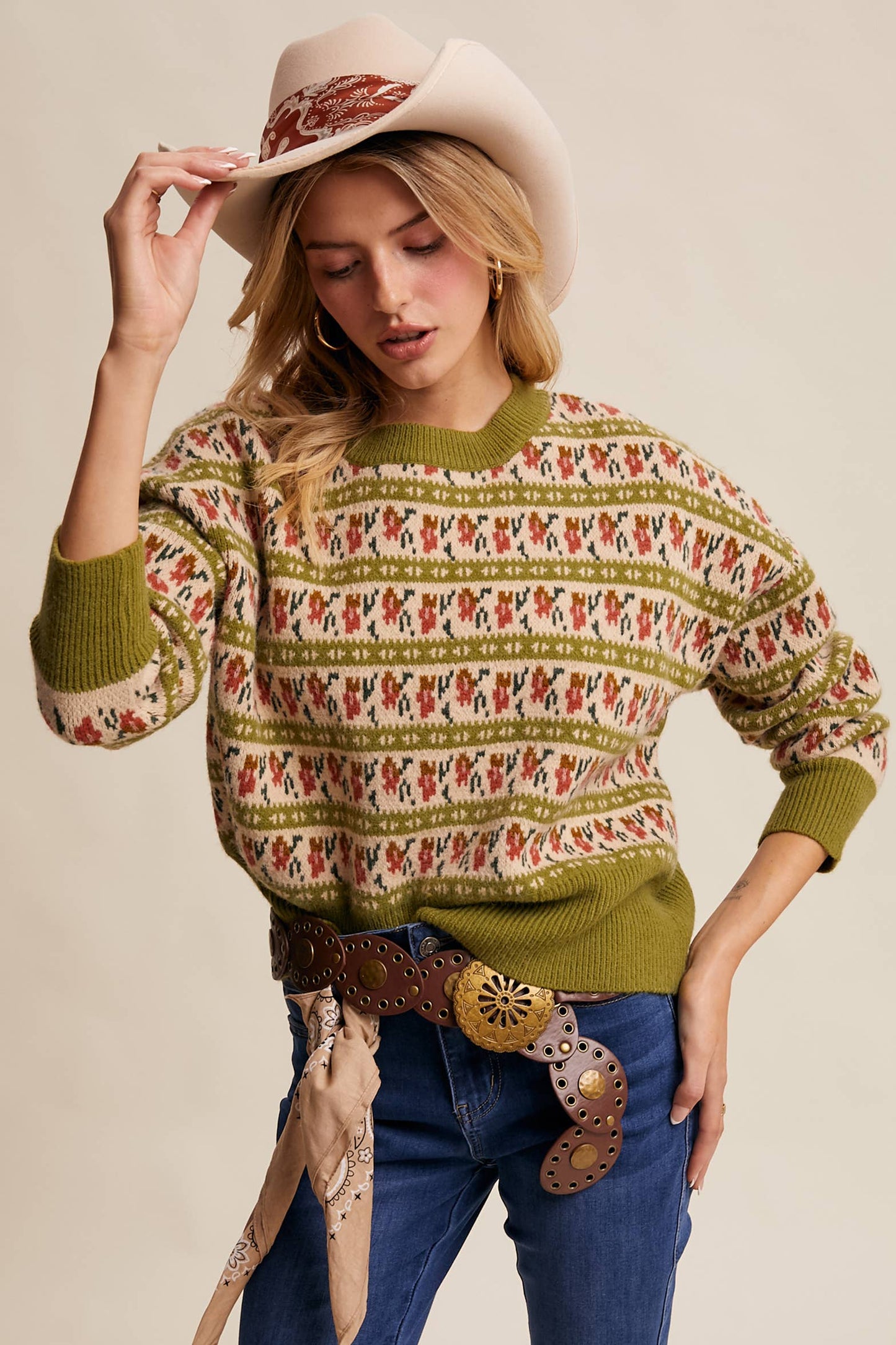 Western Jacquard Knit Sweater