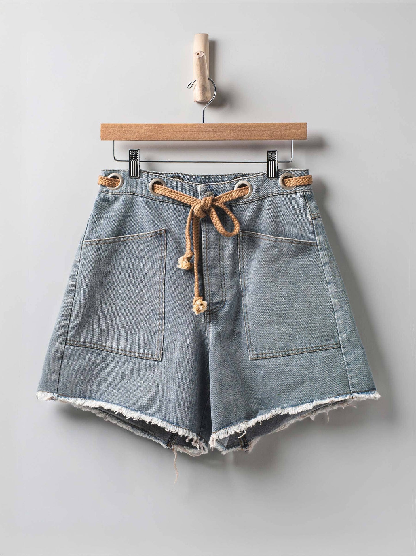 High-Waisted Frayed Hem Denim Shorts