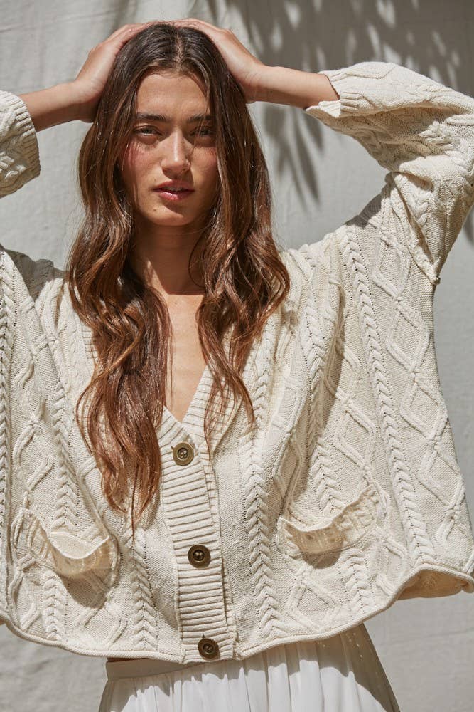 Cream Cable Knit Button Down Cardigan