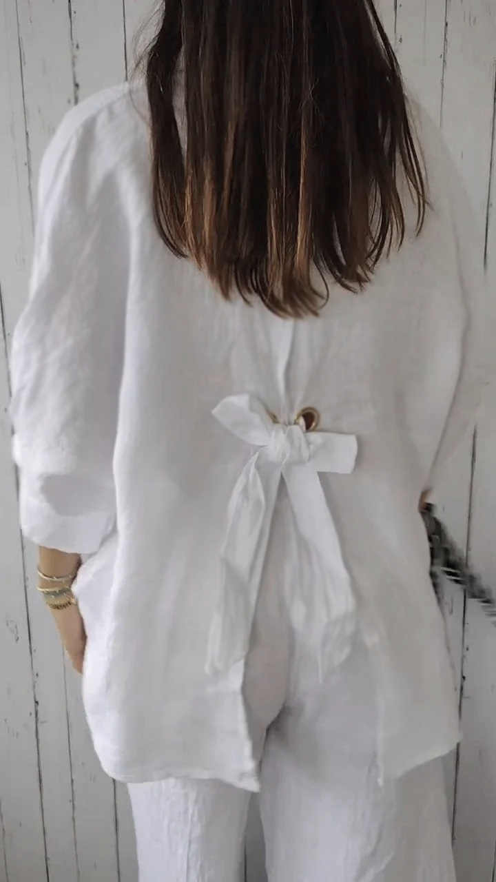 White Cotton Linen Blouse