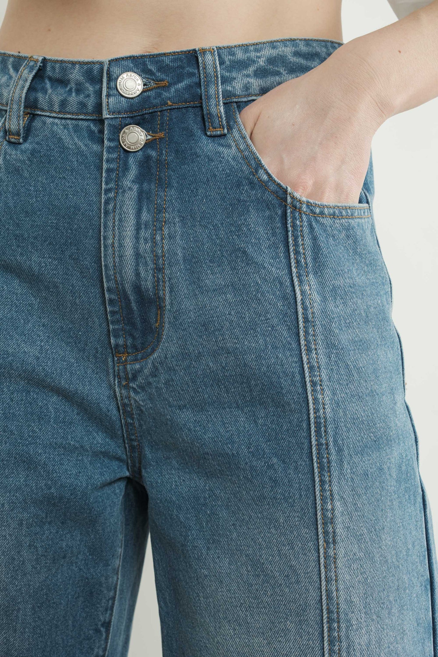 Seam Detail High Waist Wide Leg Jeans