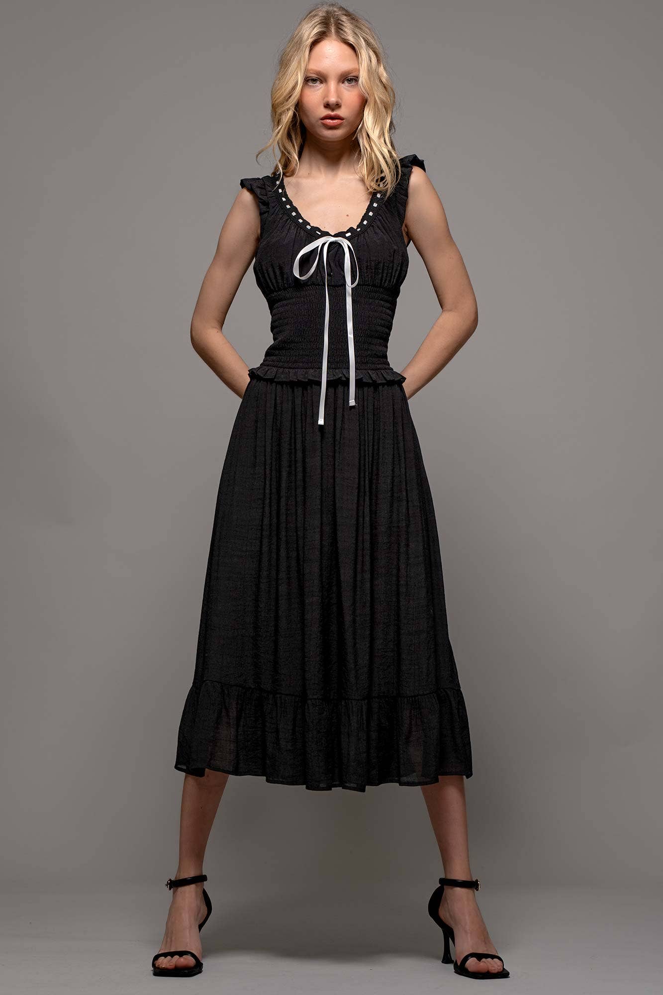 Smocked Ruffle Dotted Dress