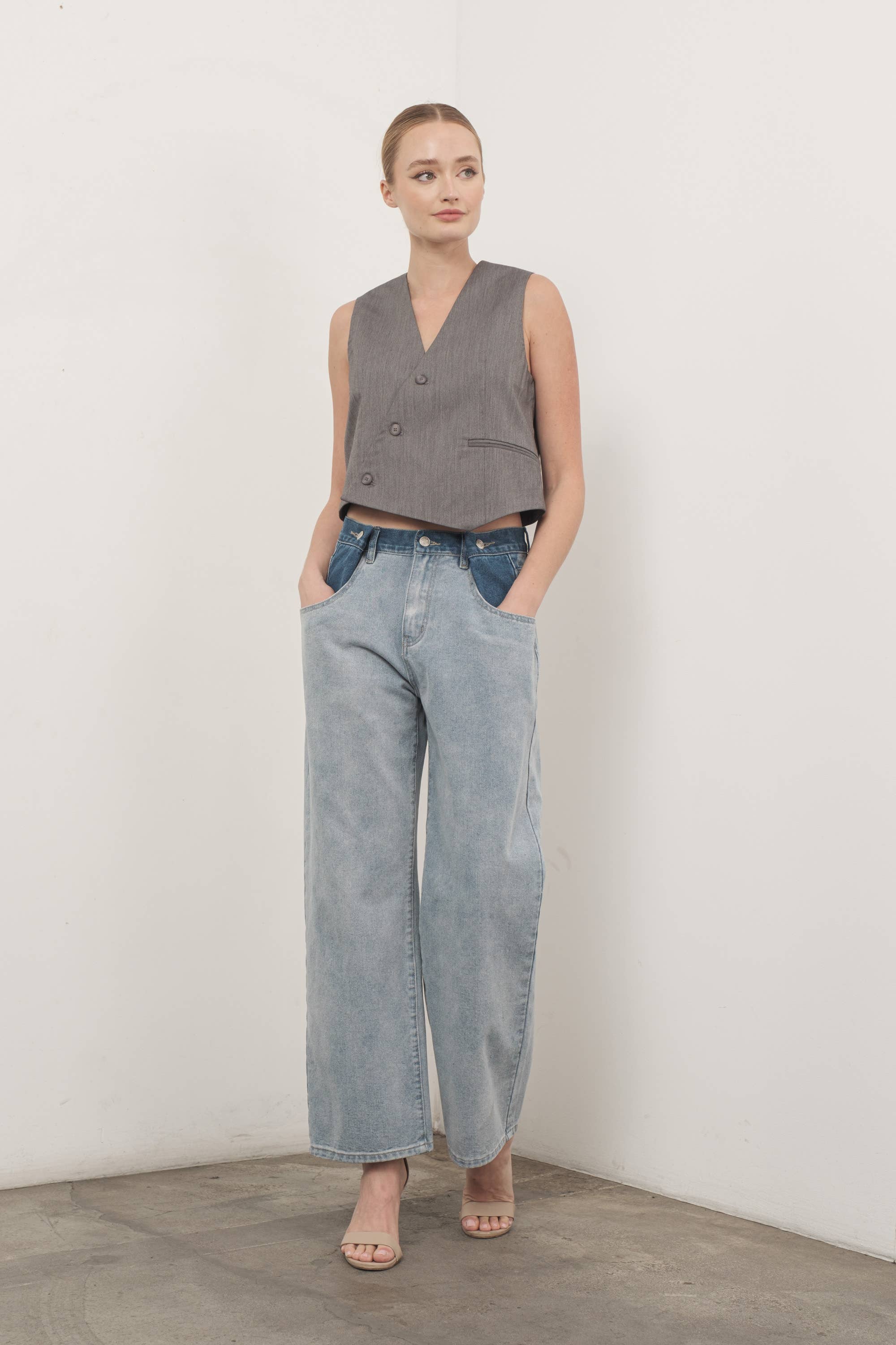 Color Blocked Denim Pants