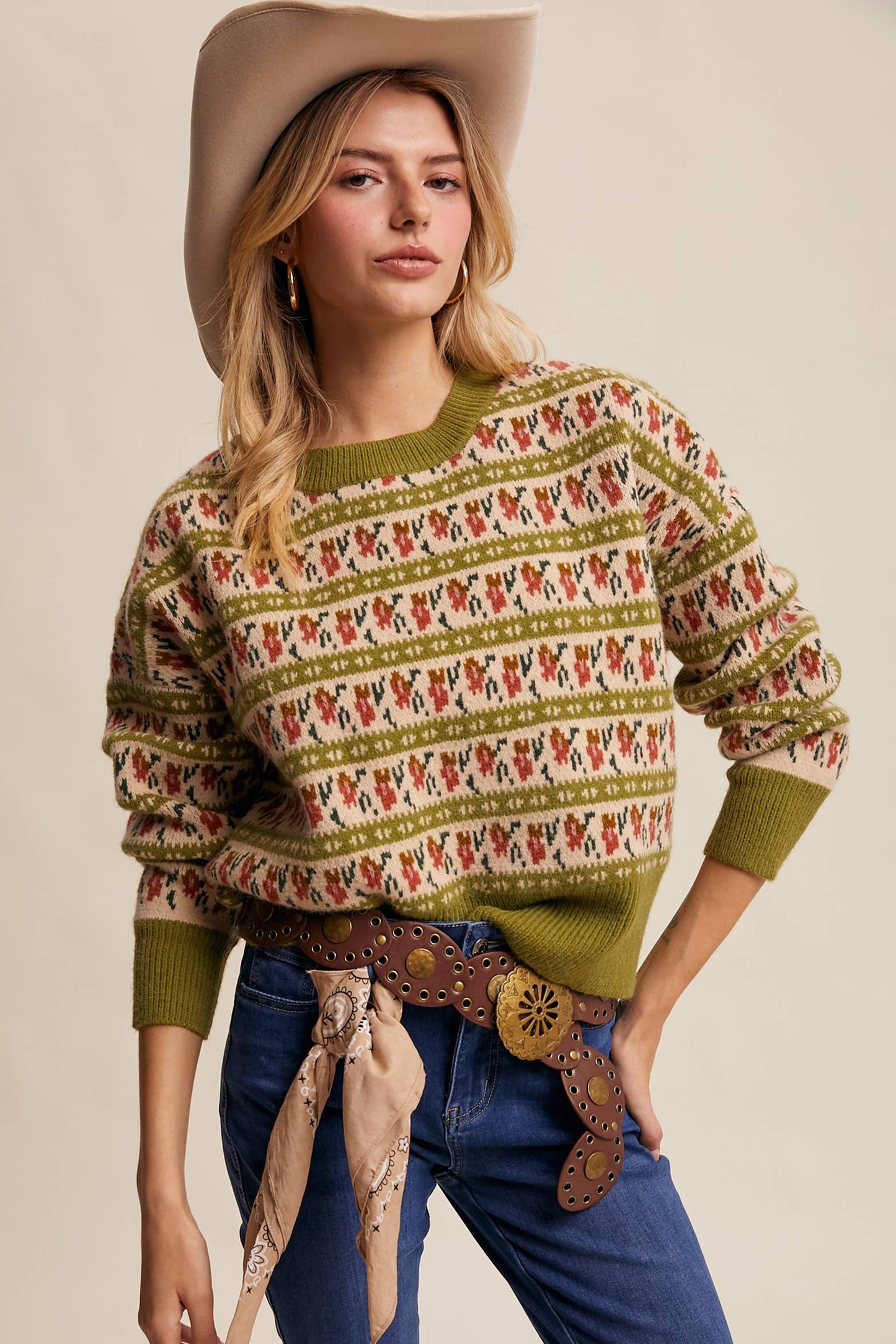 Western Jacquard Knit Sweater