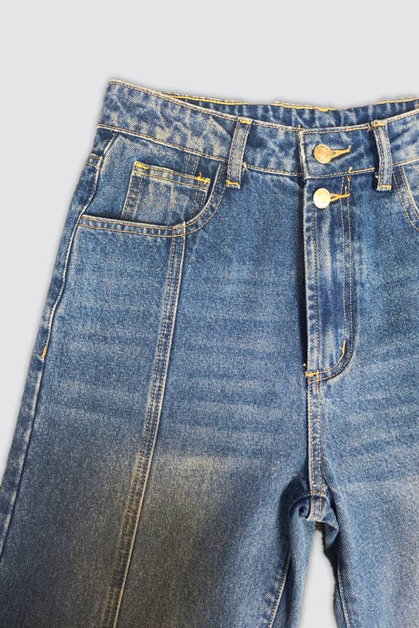 Seam Detail High Waist Wide Leg Jeans