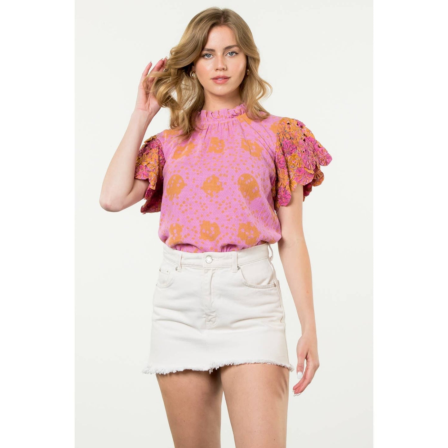 Handmade Flower Embellished Sleeve Top