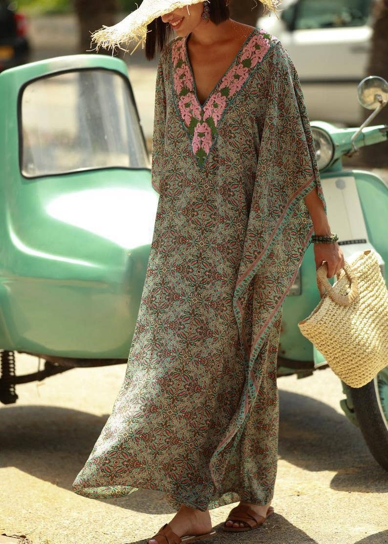 Bohemian Colorful Print Dress Kaftan